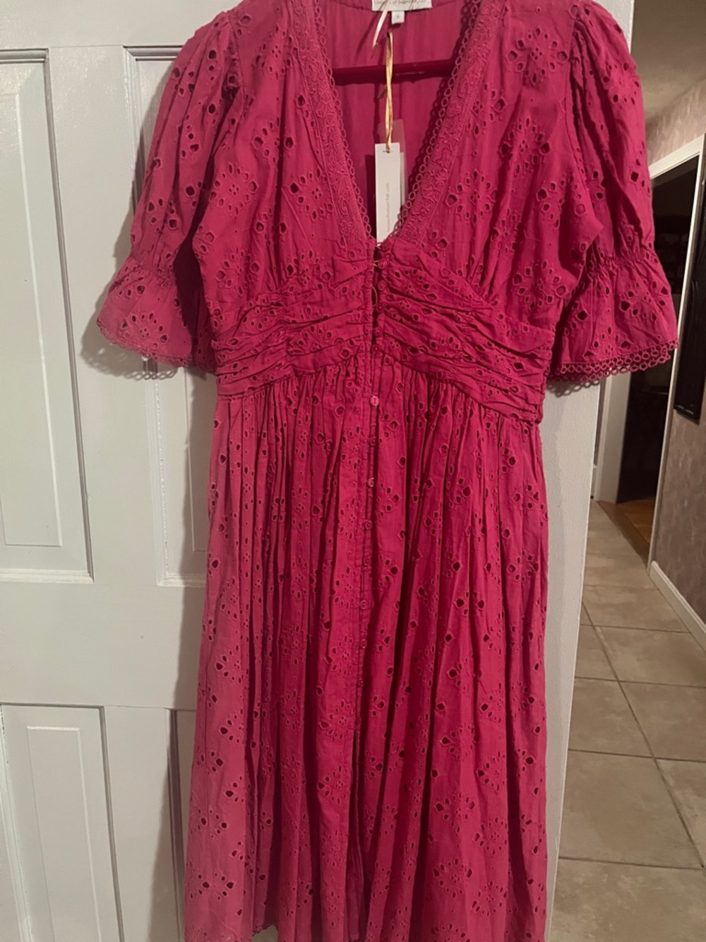 House of Harlow 1960 Raspberry Eyelet Midi Dress - Picture 2 of 7